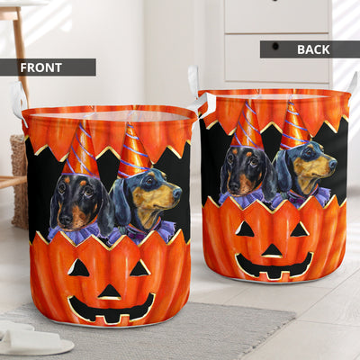 Dachshund Pumpkin Painting - Laundry Basket - Owls Matrix LTD