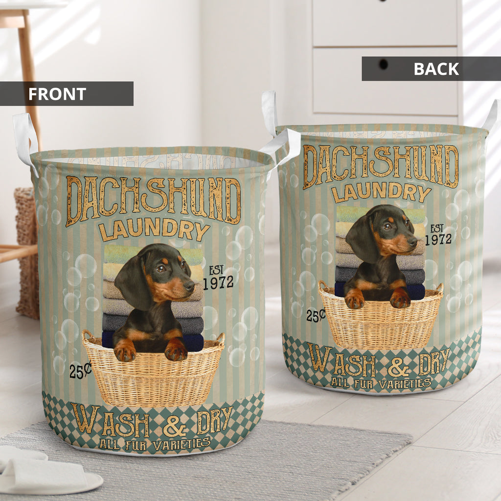 Dachshund Wash And Dry - Laundry Basket - Owls Matrix LTD