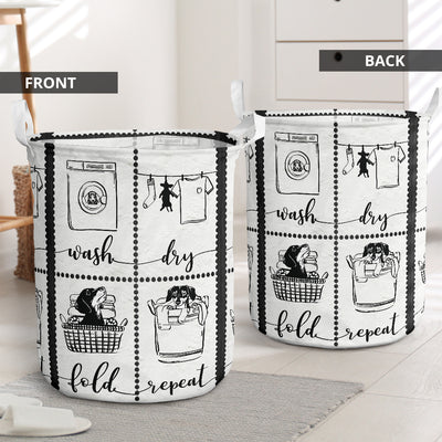 Dachshund Wash Dry Fold Repeat - Laundry Basket - Owls Matrix LTD