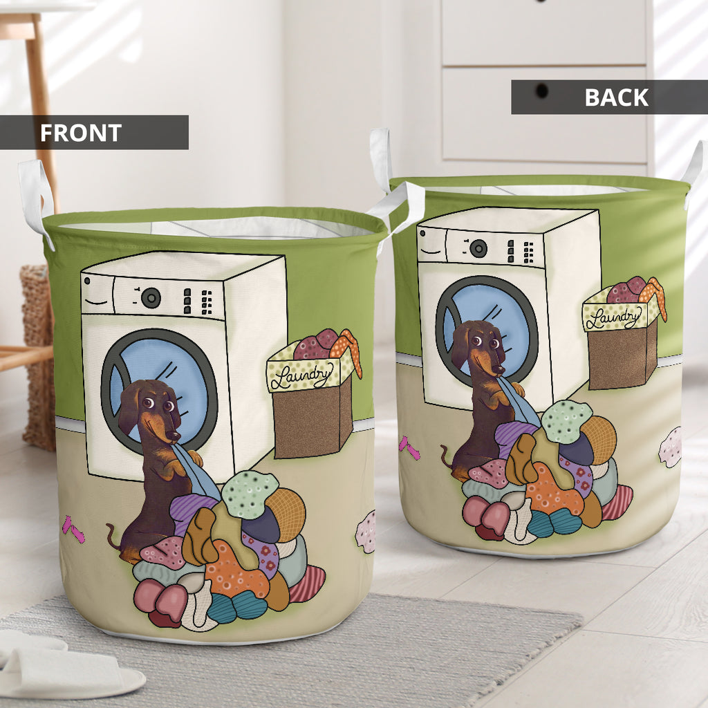Dachshund Wash With Clothes - Laundry Basket - Owls Matrix LTD