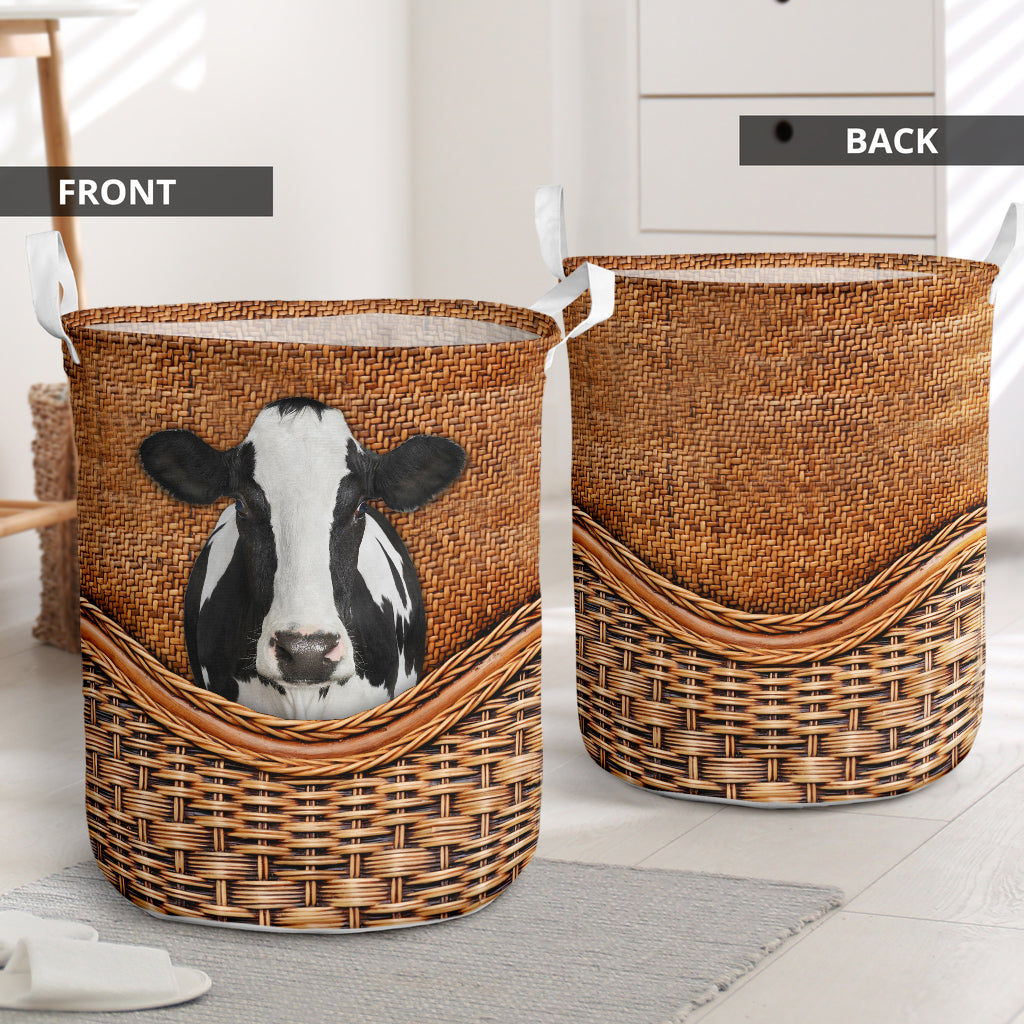 Dairy Cow Rattan Teaxture - Laundry Basket - Owls Matrix LTD