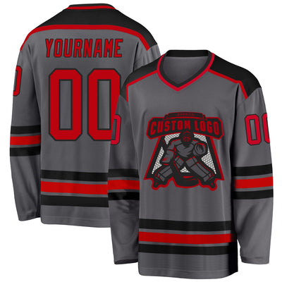 Custom Dark Gray Red-Black Hockey Jersey