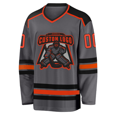 Custom Dark Gray Orange-Black Hockey Jersey
