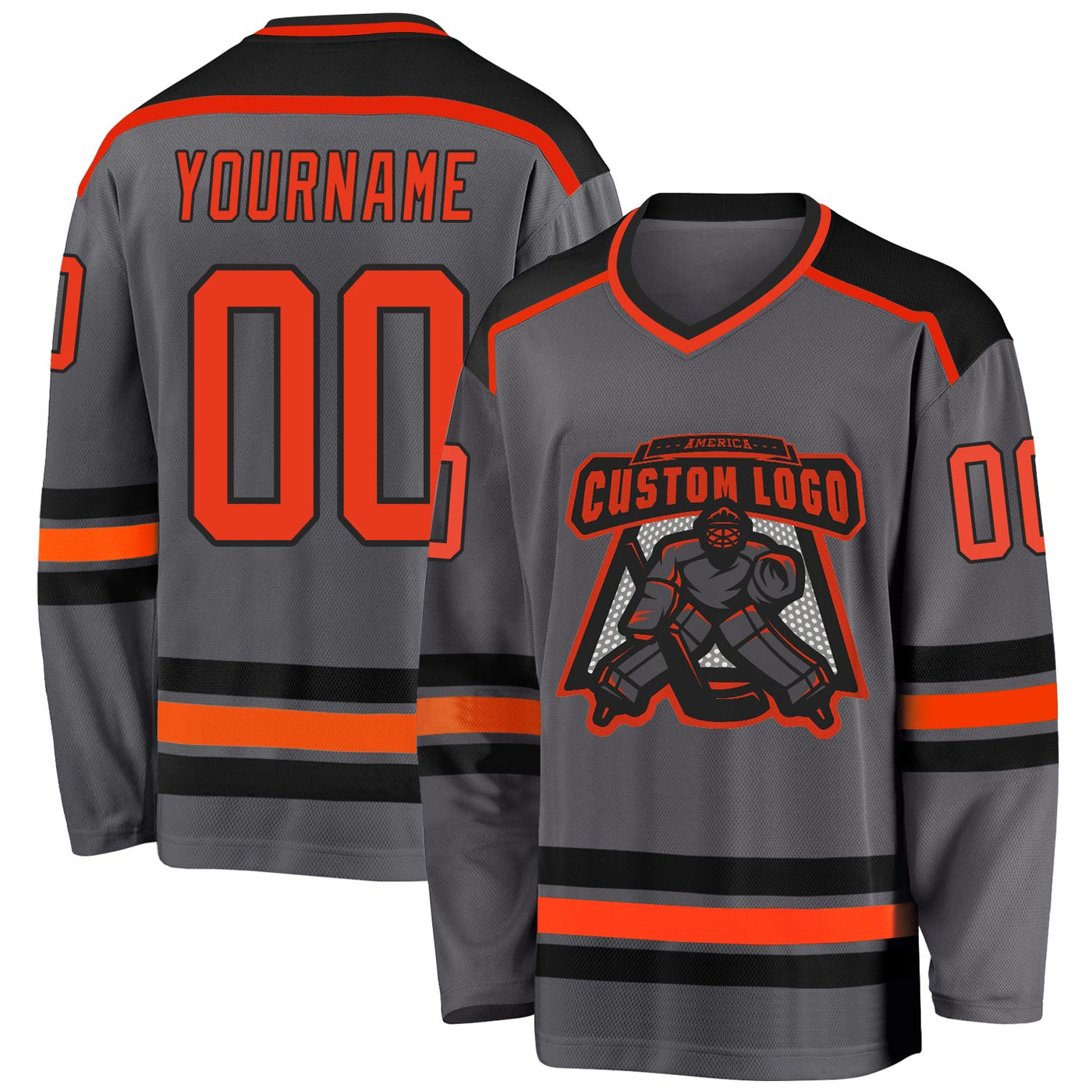 Custom Dark Gray Orange-Black Hockey Jersey