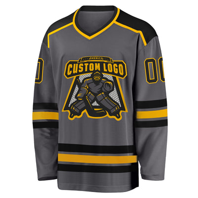 Custom Dark Gray Black-Gold Hockey Jersey