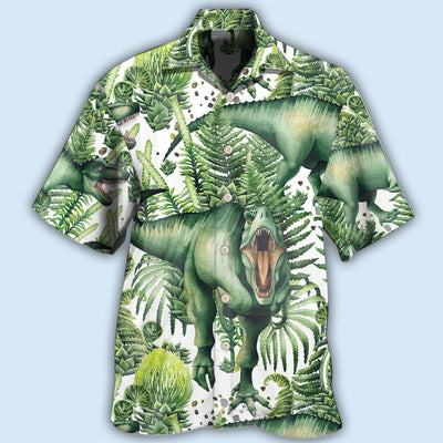 Dinosaur Strong Green Tropical Leaf - Hawaiian Shirt - Owls Matrix LTD