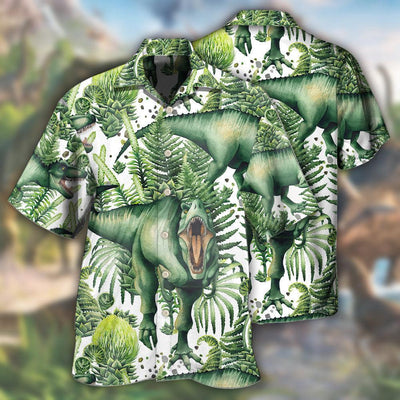 Dinosaur Strong Green Tropical Leaf - Hawaiian Shirt - Owls Matrix LTD