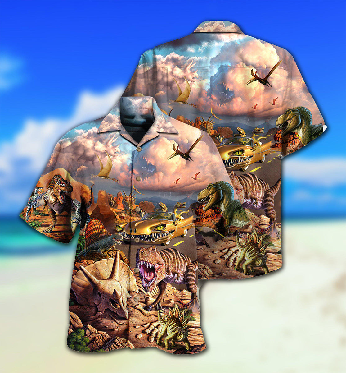 Dinosaur All Dinosaurs Go To Heaven - Hawaiian Shirt - Owls Matrix LTD
