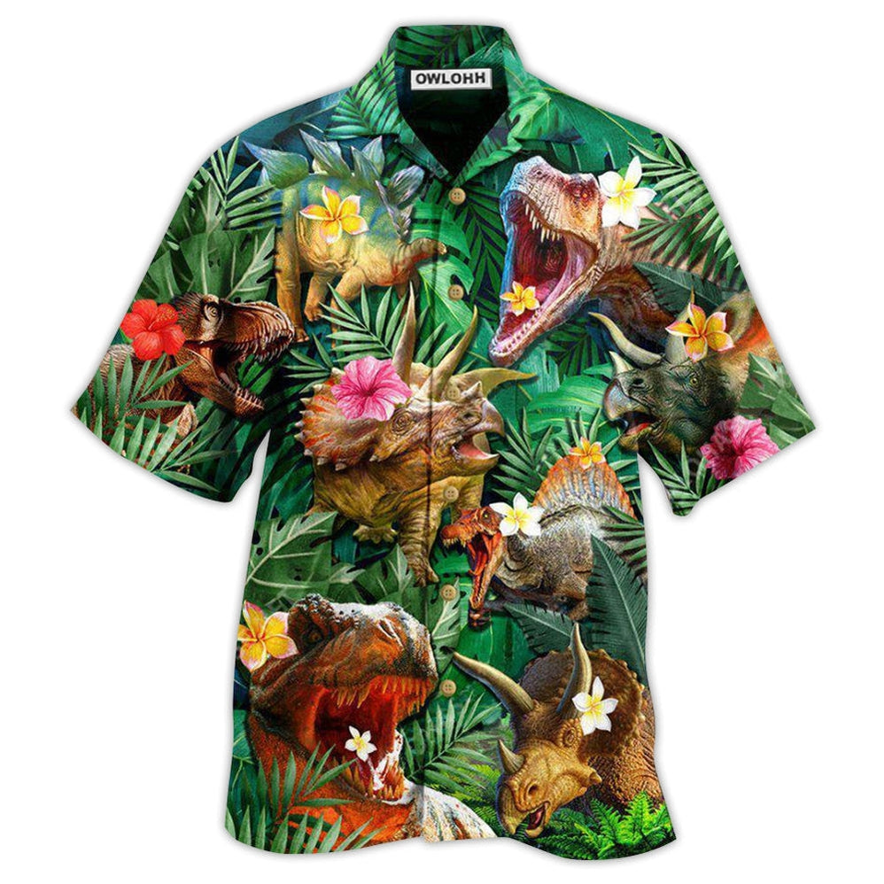 Hawaiian Shirt / Adults / S Dinosaur Aloha Style Tropical Floral - Hawaiian Shirt - Owls Matrix LTD