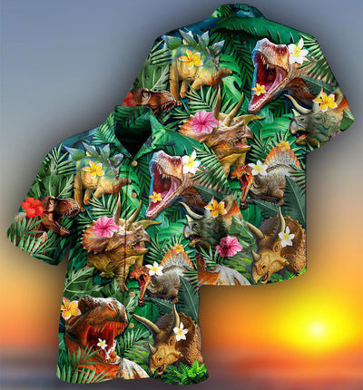 Dinosaur Aloha Style Tropical Floral - Hawaiian Shirt - Owls Matrix LTD