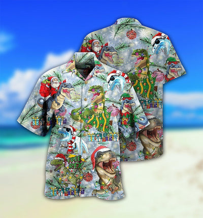 Dinosaur And Merry Christmas - Hawaiian Shirt - Owls Matrix LTD