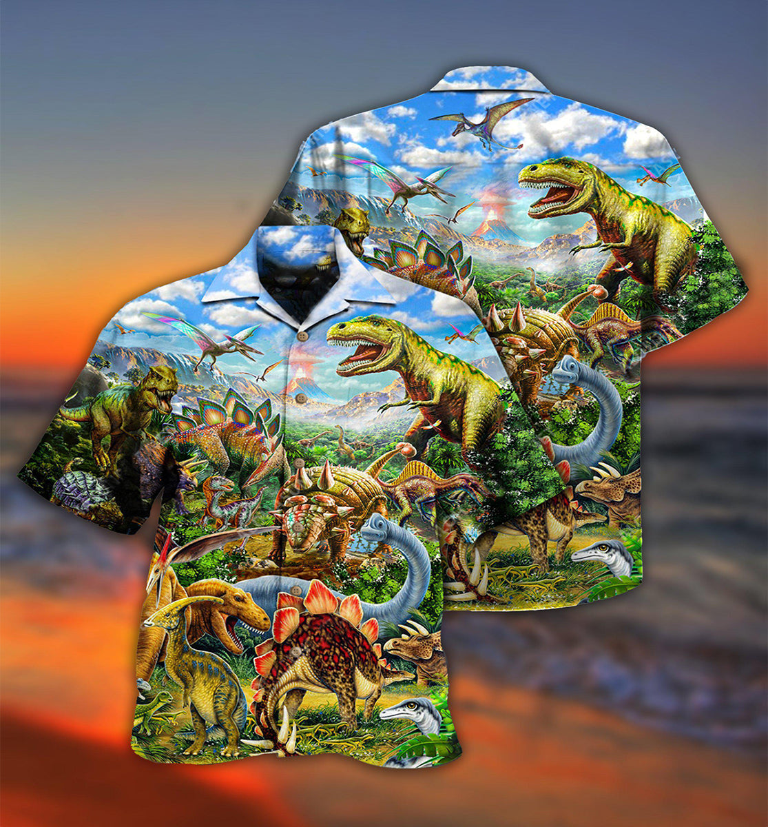 Dinosaur Rawrsome World Blue Sky - Hawaiian Shirt - Owls Matrix LTD