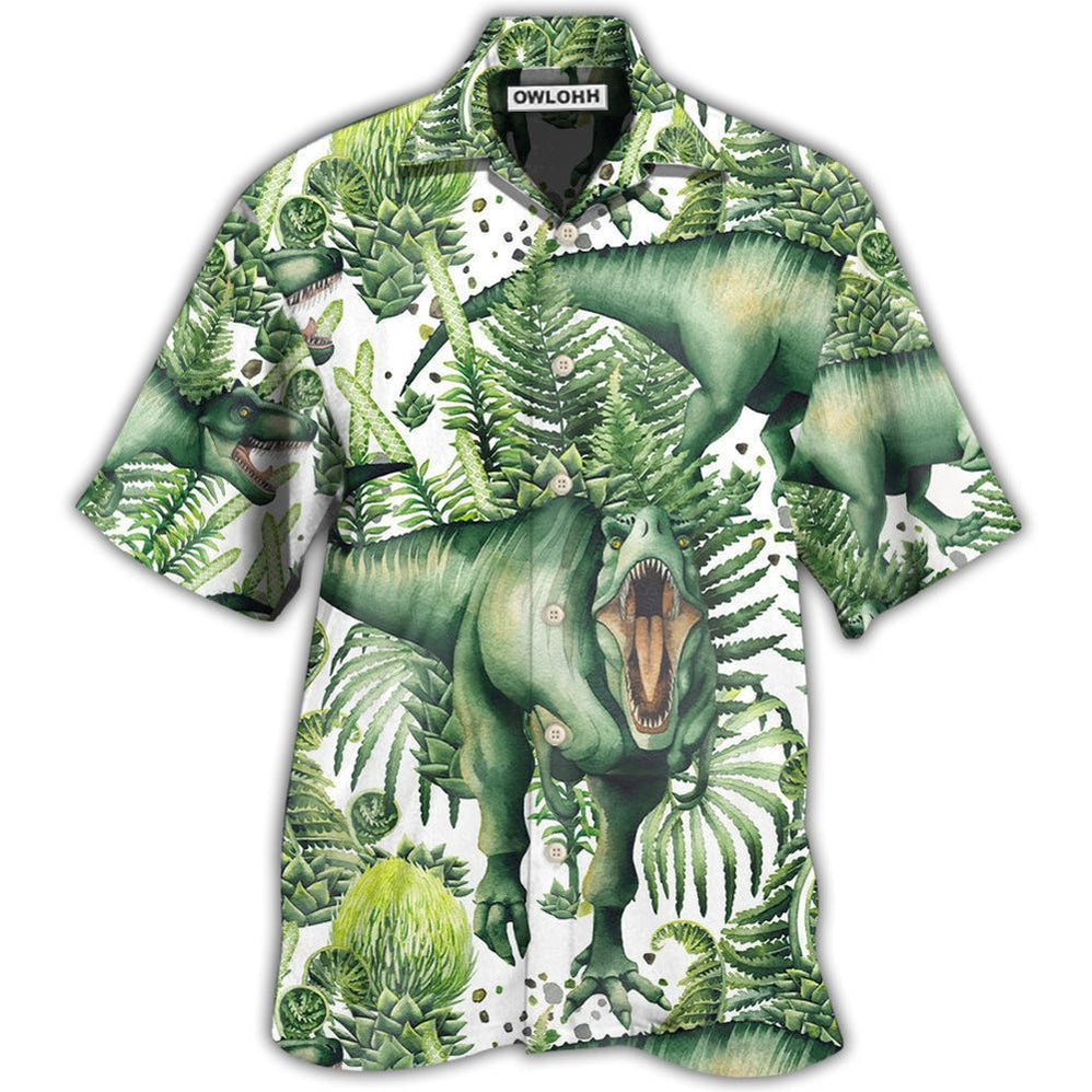 Hawaiian Shirt / Adults / S Dinosaur Strong Green Tropical Leaf - Hawaiian Shirt - Owls Matrix LTD