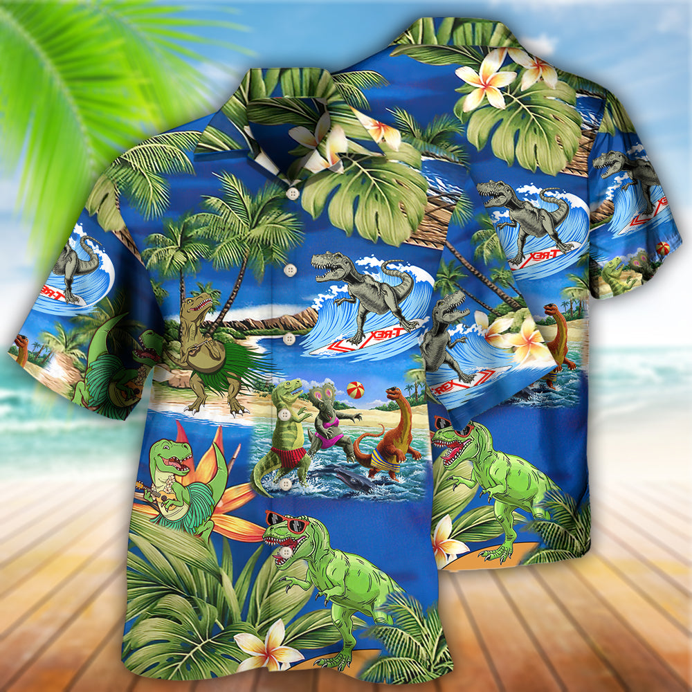 Dinosaur World Summer Beach - Hawaiian Shirt - Owls Matrix LTD