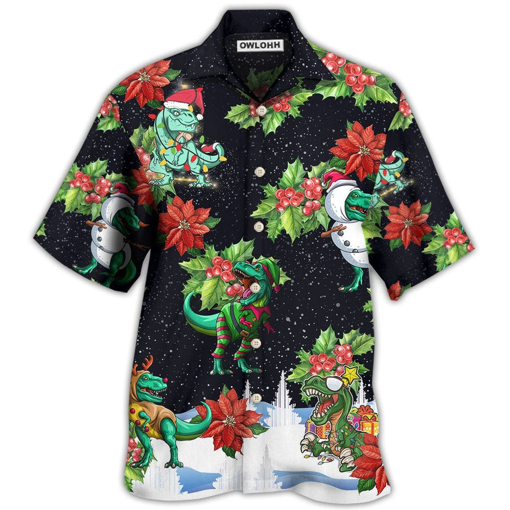 Hawaiian Shirt / Adults / S Dinosaur Bright In Merry Night Xmas - Hawaiian Shirt - Owls Matrix LTD