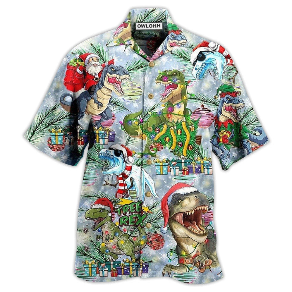 Hawaiian Shirt / Adults / S Dinosaur And Merry Christmas - Hawaiian Shirt - Owls Matrix LTD