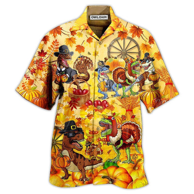 Hawaiian Shirt / Adults / S Dinosaur Happy Trexgiving Fall - Hawaiian Shirt - Owls Matrix LTD
