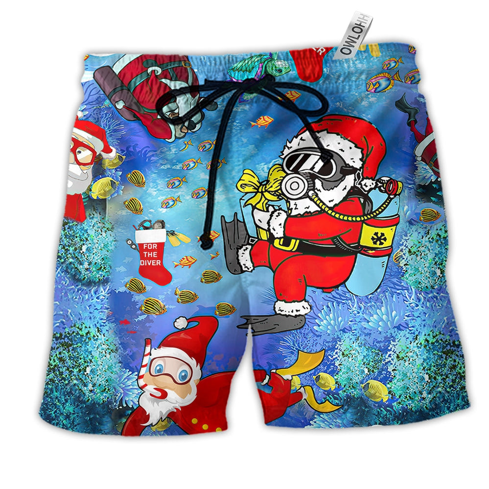 Beach Short / Adults / S Diving Christmas Santa Claus Dives - Beach Short - Owls Matrix LTD