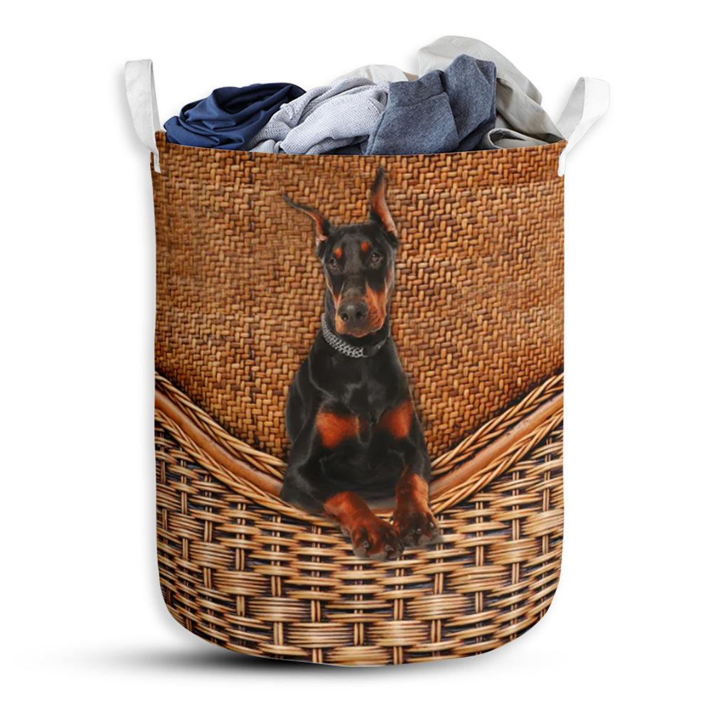 Doberman Dog Rattan Teaxture - Laundry Basket - Owls Matrix LTD
