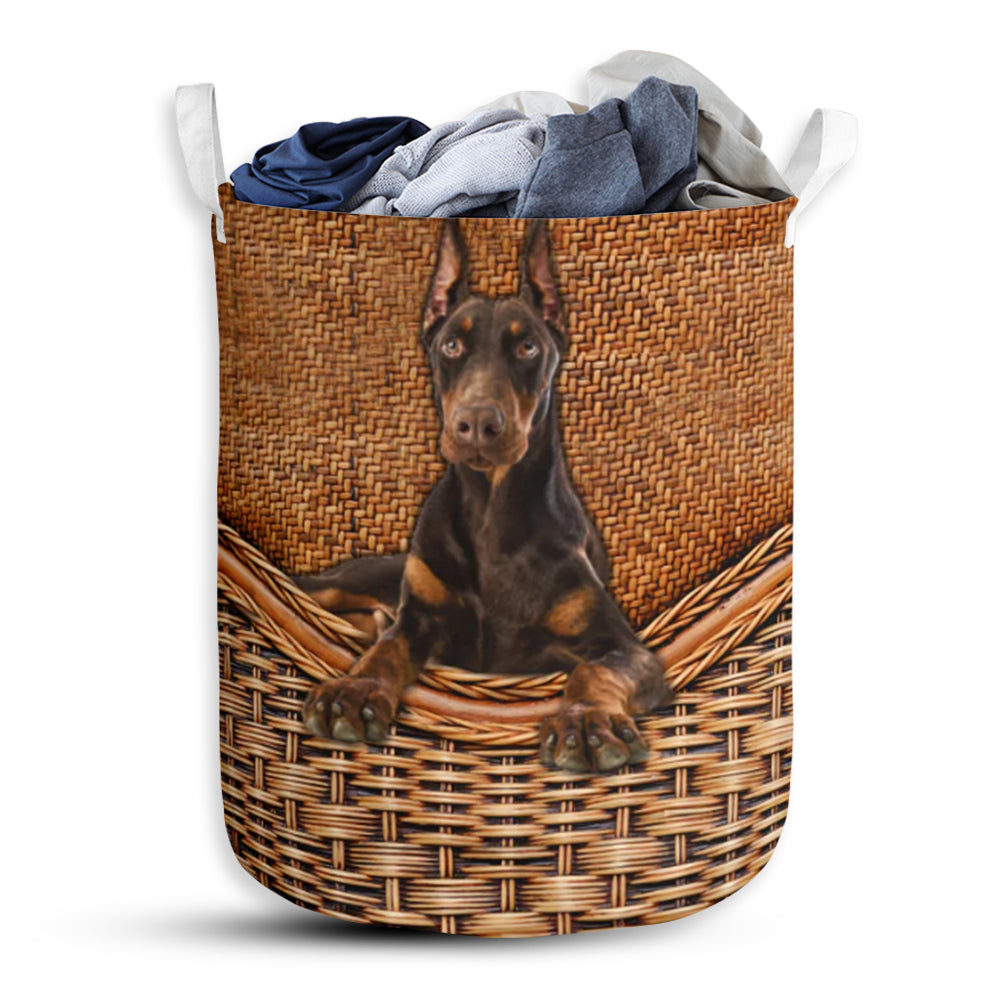 Doberman Pinscher Dog Rattan Teaxture - Laundry Basket - Owls Matrix LTD