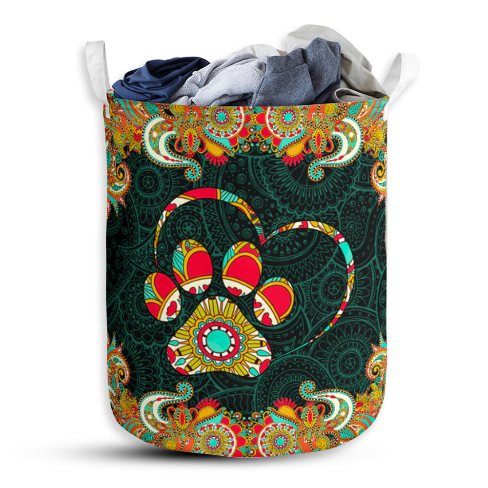 Dog Paw Mandala Colorful - Laundry Basket - Owls Matrix LTD