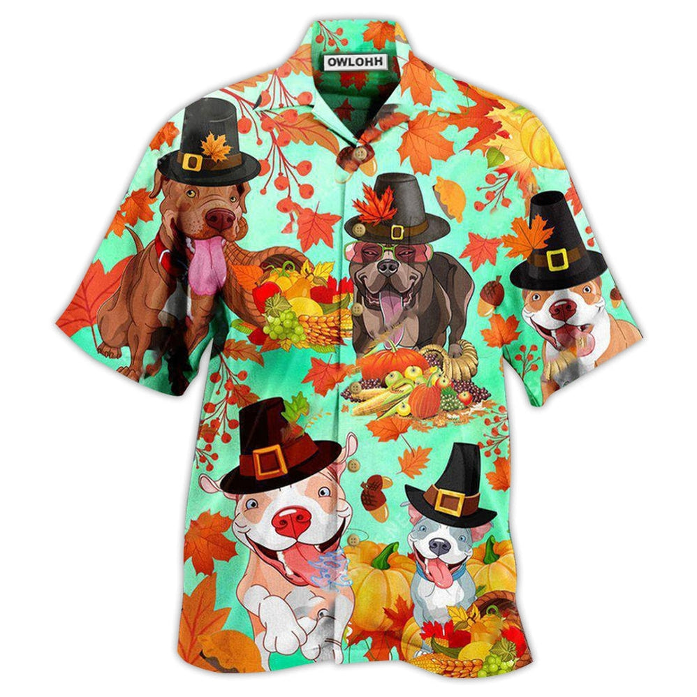 Hawaiian Shirt / Adults / S Pitbull Dog Happy Thanksgiving - Hawaiian Shirt - Owls Matrix LTD