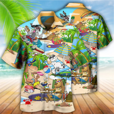 Dog Puppy Funny Beaches Happy Summer - Hawaiian Shirt - Owls Matrix LTD