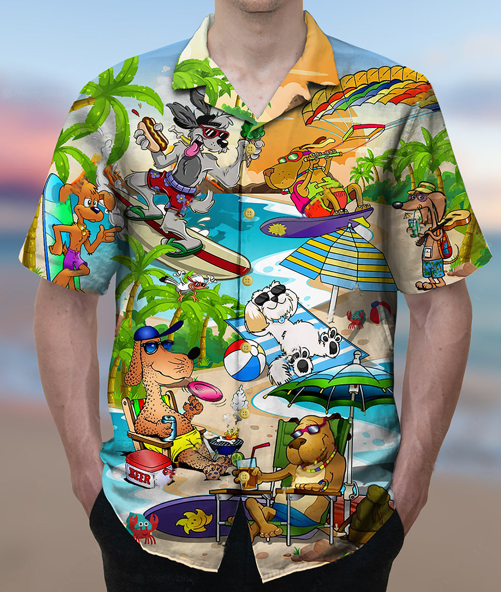 Dog Puppy Funny Beaches Happy Summer - Hawaiian Shirt - Owls Matrix LTD