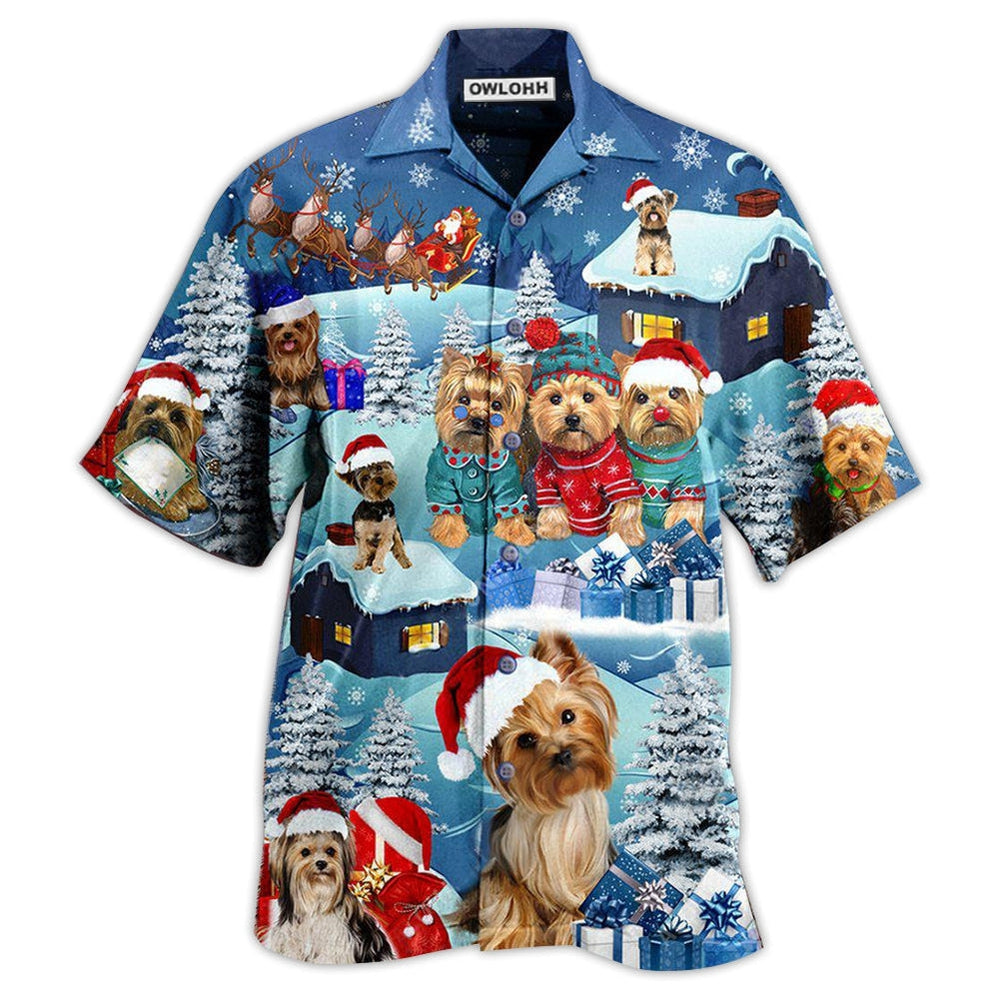 Hawaiian Shirt / Adults / S Yorkshire Terrier Through The Snow Merry Christmas - Hawaiian Shirt - Owls Matrix LTD