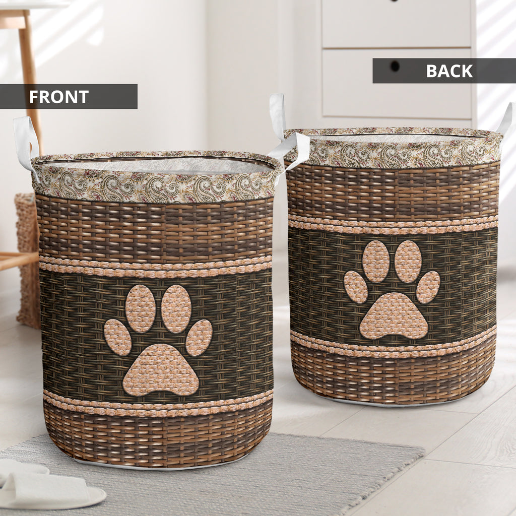 Dog Paw Fabric Border - Laundry Basket - Owls Matrix LTD
