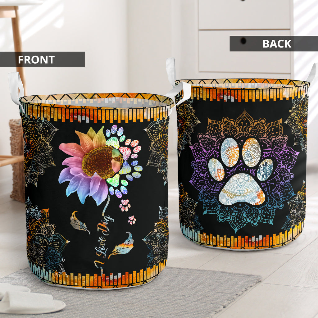 Dog Paw Mandala Flower - Laundry Basket - Owls Matrix LTD