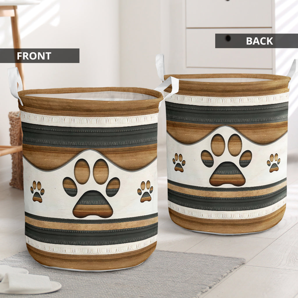 Dog Paw Wood Color - Laundry Basket - Owls Matrix LTD