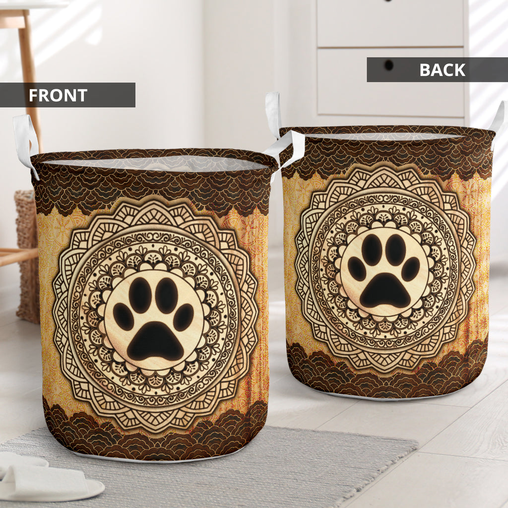 Dog Paw Wood Mandala - Laundry Basket - Owls Matrix LTD