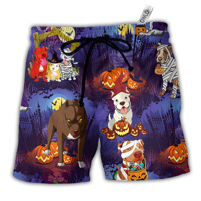Beach Short / Adults / S Dog And Halloween Scary Pumpkin - Beach Short - Owls Matrix LTD