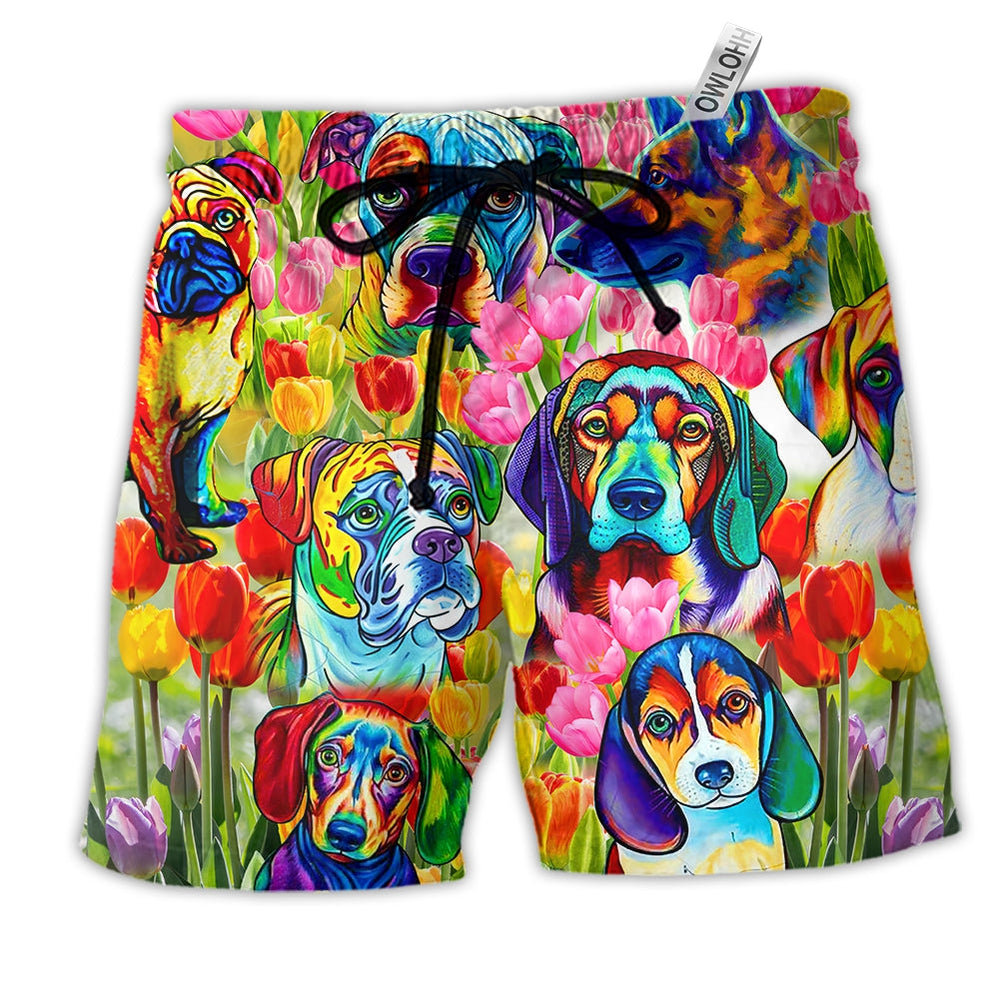 Beach Short / Adults / S Dog Colorfull Floral Beautiful - Beach Short - Owls Matrix LTD