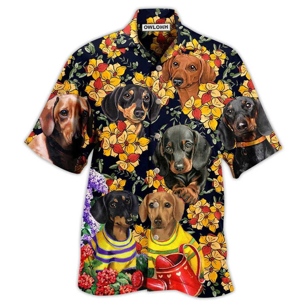 Hawaiian Shirt / Adults / S Dachshund And Flowers Black Style - Hawaiian Shirt - Owls Matrix LTD