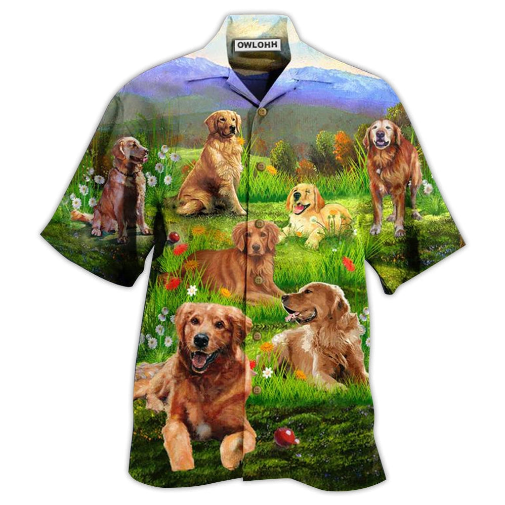 Hawaiian Shirt / Adults / S Golden Retriever Love Play The Beautiful Grass - Hawaiian Shirt - Owls Matrix LTD