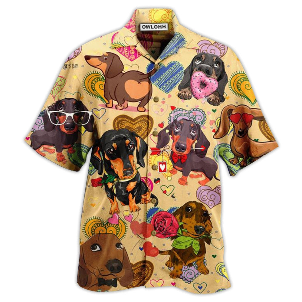 Hawaiian Shirt / Adults / S Dachshund Dogs Love Heart - Hawaiian Shirt - Owls Matrix LTD