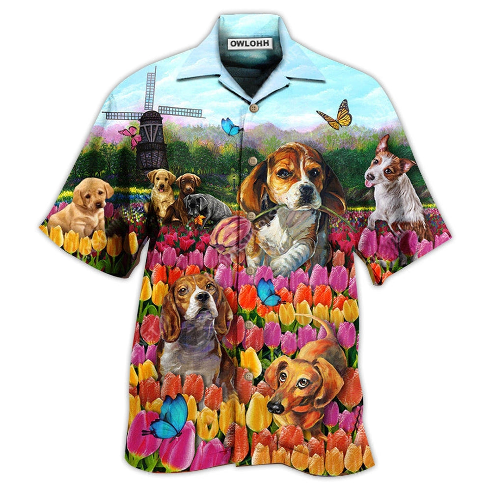 Hawaiian Shirt / Adults / S Dogs Lovely Romantic Tulip Garden - Hawaiian Shirt - Owls Matrix LTD