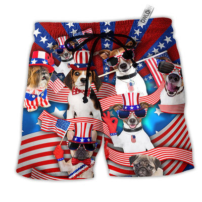 Beach Short / Adults / S Dog Patriotic America Cool Style - Beach Short - Owls Matrix LTD
