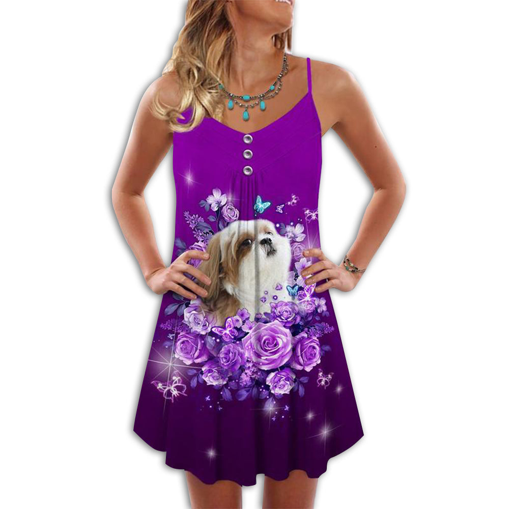 Dog Purple Rose Butterfly Shih Tzu - Summer Dress - Owls Matrix LTD