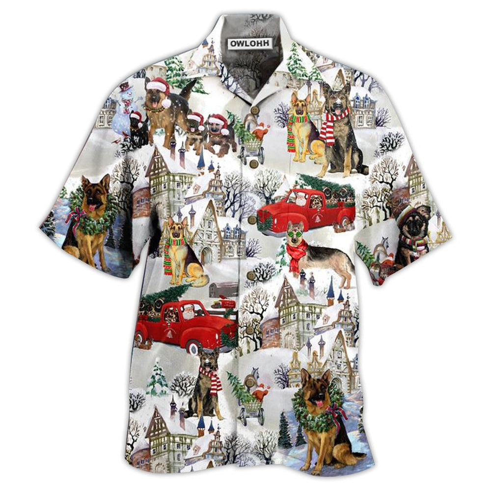 Hawaiian Shirt / Adults / S German Shepherd Dogs Snow Xmas - Hawaiian Shirt - Owls Matrix LTD