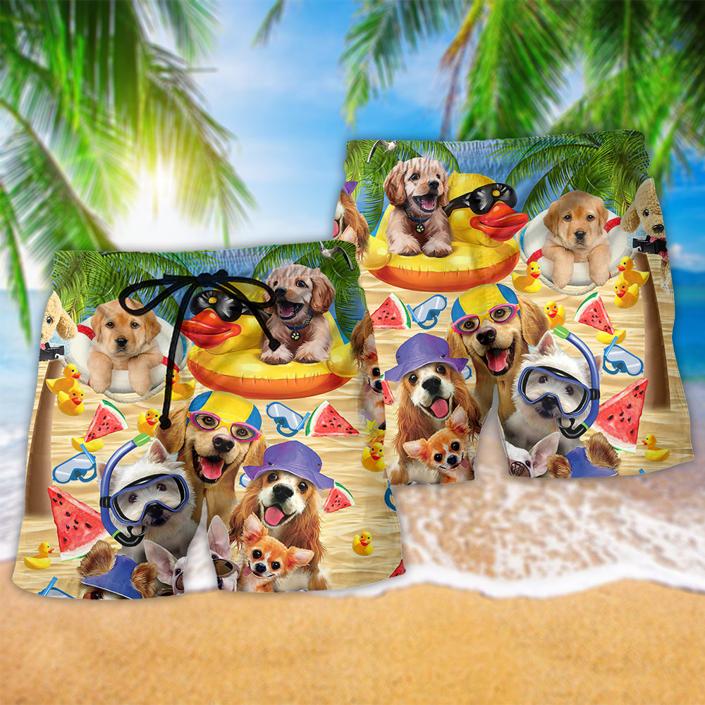Dog Summer Of Happy Puppies Hot Summer Beach - Beach Short - Owls Matrix LTD