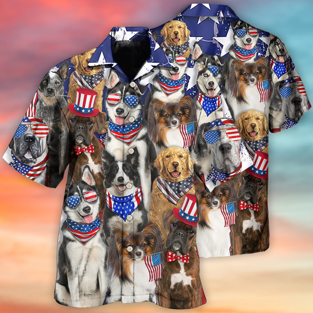 Dogs Independence Day Funny Love Style - Hawaiian Shirt - Owls Matrix LTD