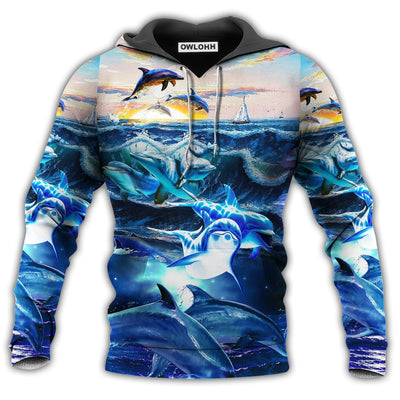Unisex Hoodie / S Dolphin Love Ocean Love Human - Hoodie - Owls Matrix LTD