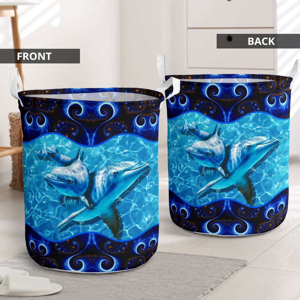 Dolphin Galaxy Blue Style - Laundry Basket - Owls Matrix LTD