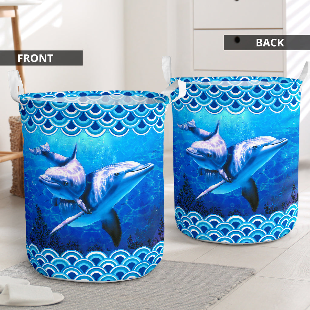 Dolphin Blue Sea Basic Style - Laundry Basket - Owls Matrix LTD