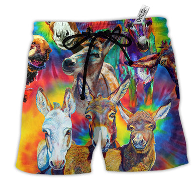 Beach Short / Adults / S Donkey Animals Love Color Always Smile - Beach Short - Owls Matrix LTD