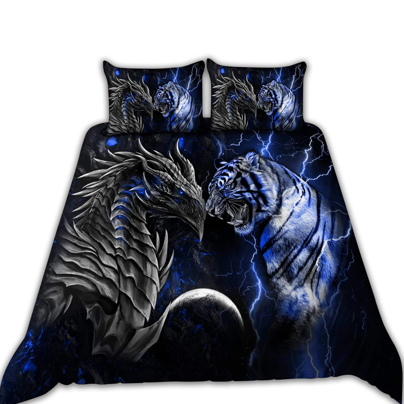 US / Twin (68" x 86") Dragon Blue Dragon And Tiger - Bedding Cover - Owls Matrix LTD