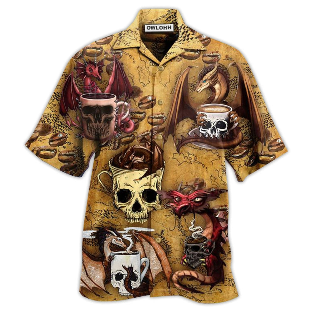 Hawaiian Shirt / Adults / S Dragon Love Coffee And Skull - Hawaiian Shirt - Owls Matrix LTD
